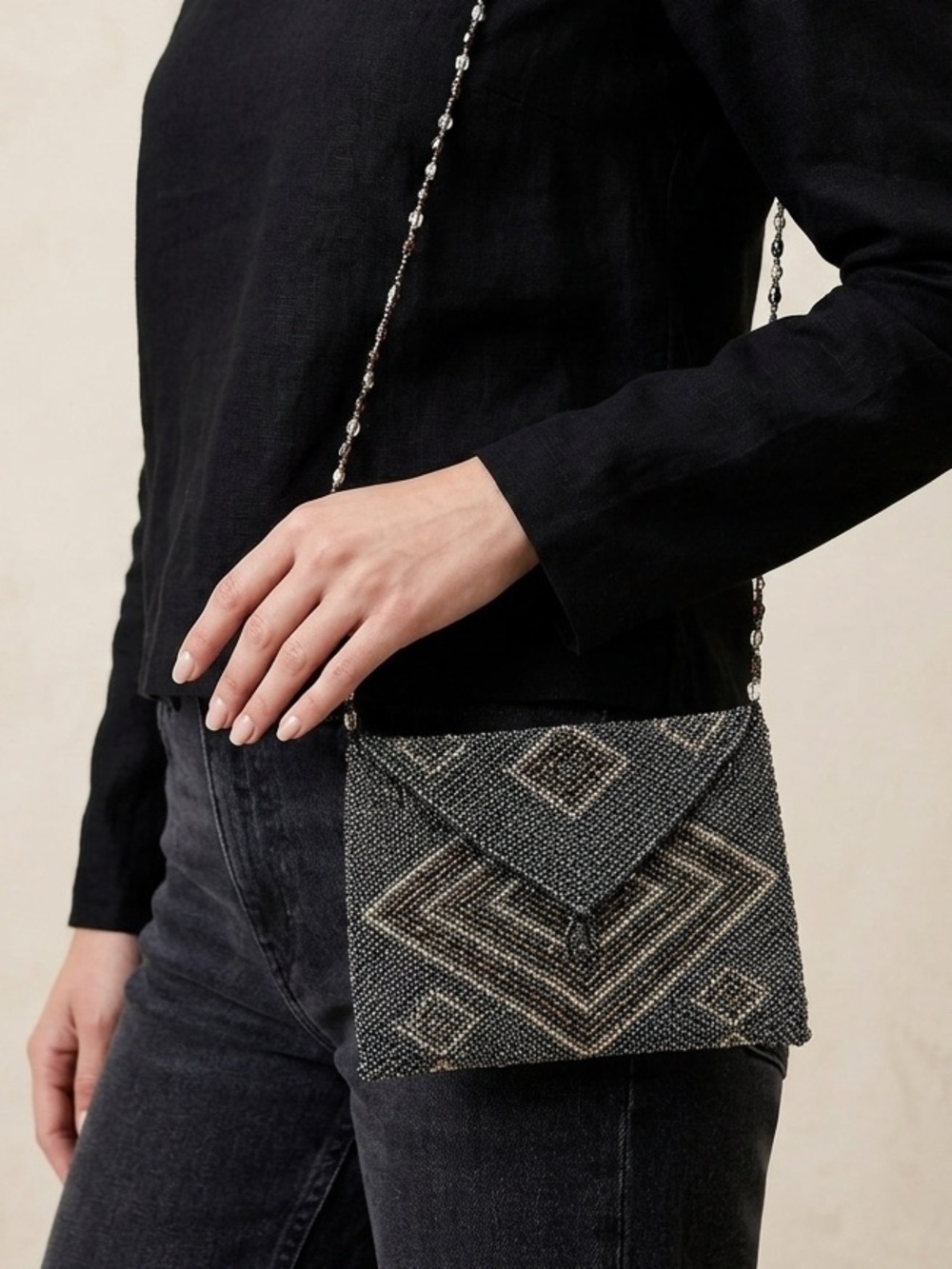 Beaded Geometric Envelope Crossbody Bag Purse